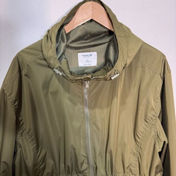 Old Navy Women’s Hooded Windbreaker Olive Green XXL Drawstring Waist Athleisure - Picture 3 of 8